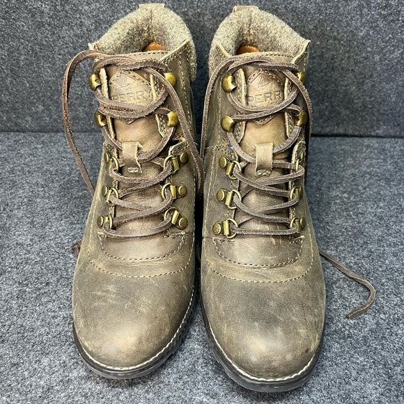 Sperry Women’s Leather Wool Ankle Boots Brown Lace Up STS99837 Size 9M - Picture 1 of 9